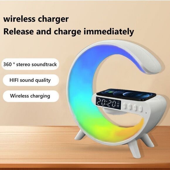 Multifunctional Wireless Fast Phone Charger, Wireless Speaker, and Alarm Clock - Picture 4 of 9